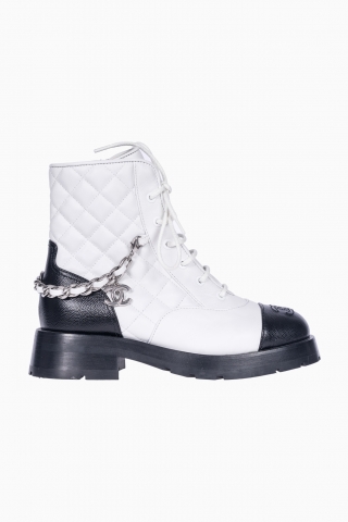 CHANEL WOMEN`S BOOTS CHAIN LACE-UP