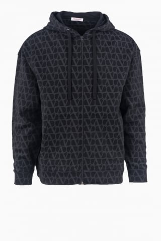 VALENTINO GARAVANI MEN`S ZIP-UP ALL-OVER LOGO HOODIE