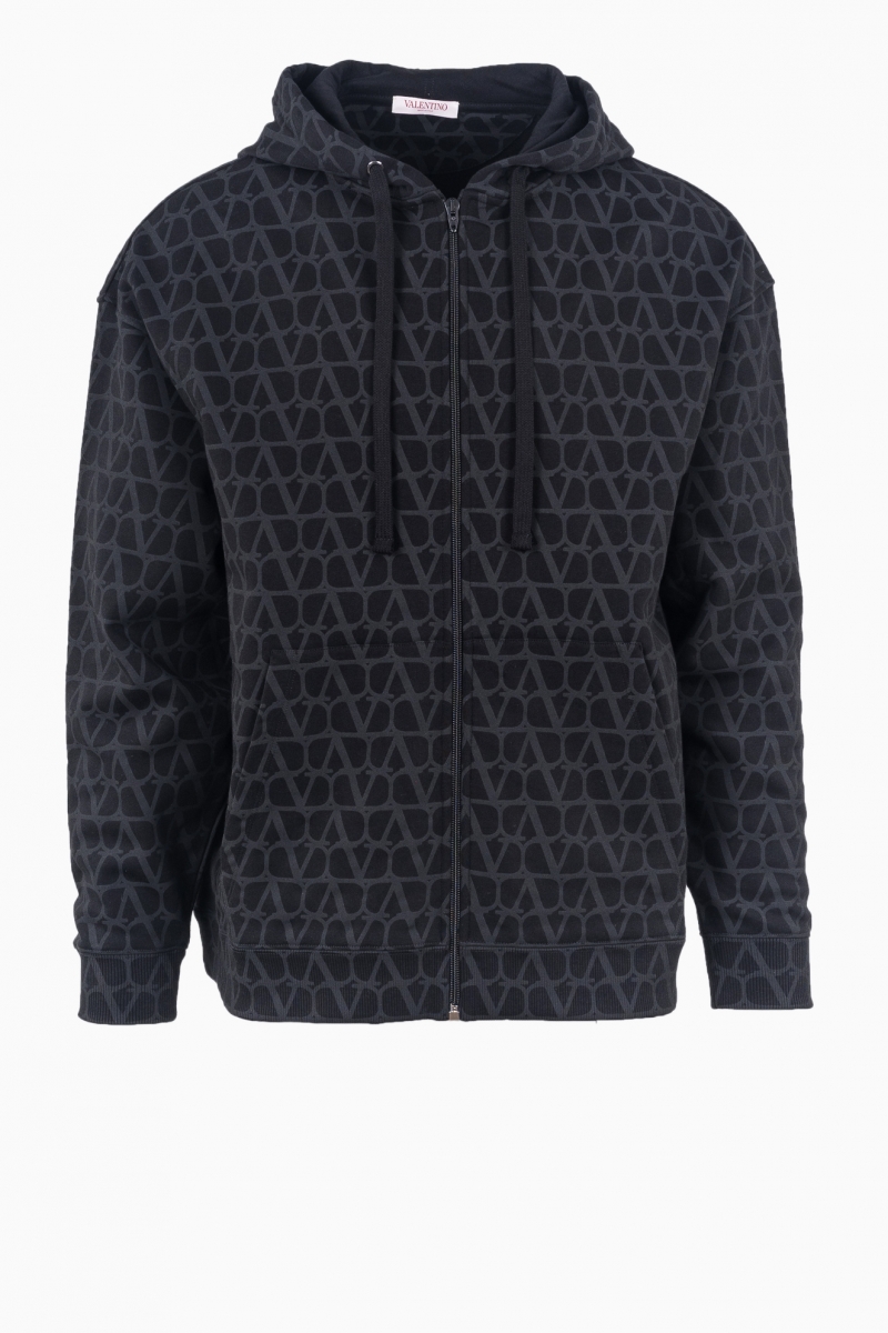 VALENTINO GARAVANI MEN`S ZIP-UP ALL-OVER LOGO HOODIE