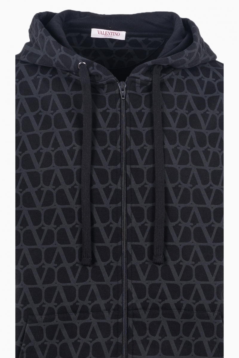 VALENTINO GARAVANI MEN`S ZIP-UP ALL-OVER LOGO HOODIE