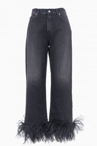 VALENTINO GARAVANI FEATHER-TRIM WOMEN'S JEANS